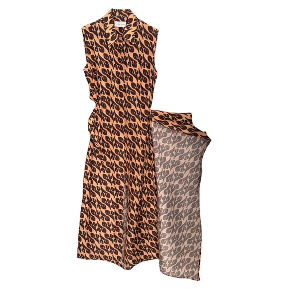Christian Wijnants Women's Size 36 Collared Shirt Dress Tan Brown Abstract Wrap - Picture 8 of 10
